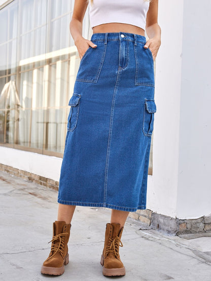 Slit Midi Denim Skirt