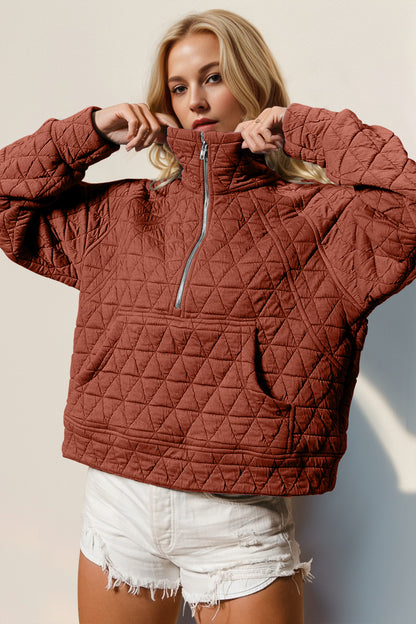 Double Take Half Zip Quilted Sweatshirt