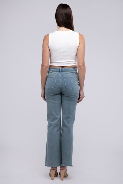 Amie Acid Washed Frayed Hem Straight Wide Pants