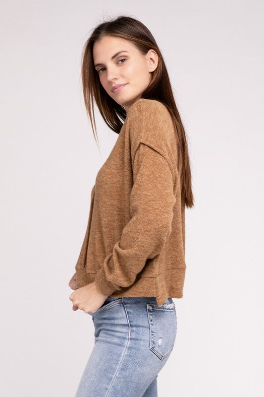 Zenana Brushed Melange Hacci Hi-Low Hem Sweater