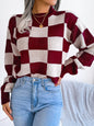 Checkered Mock Neck Sweater