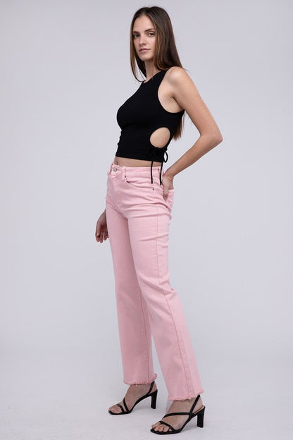 Amie Acid Washed Frayed Hem Straight Wide Pants