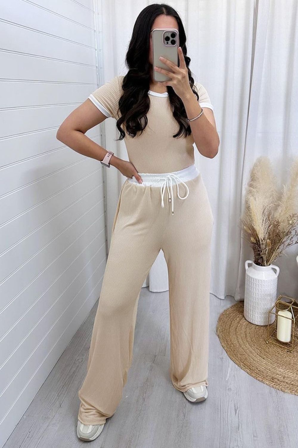 Contrast Trim Top and Pants Set