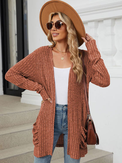 Pocketed Open Front Cardigan