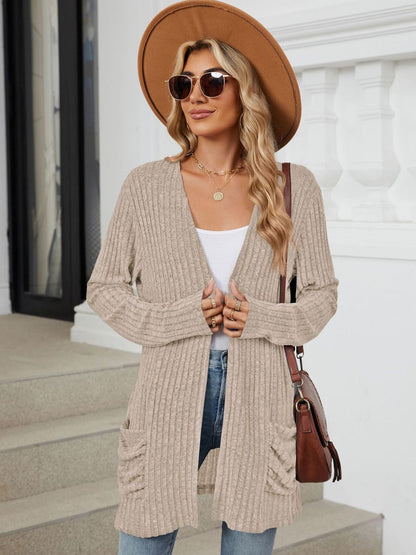 Pocketed Open Front Cardigan