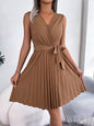 Tied Sleeveless Pleated Dress