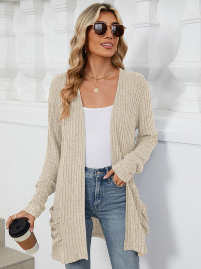 Pocketed Open Front Cardigan