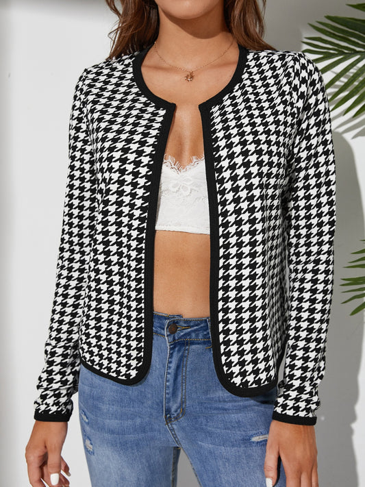 Houndstooth Open Front Jacket