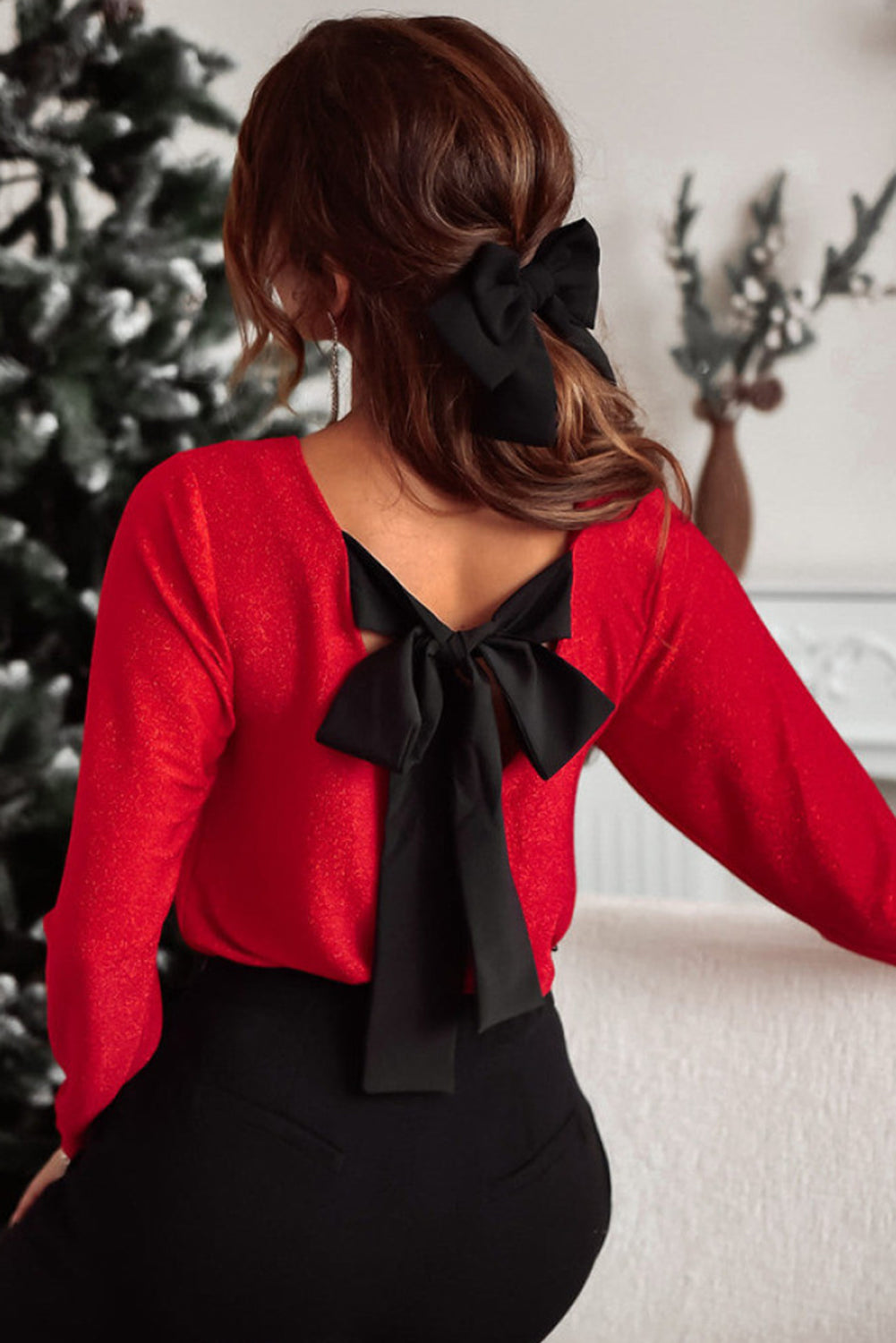 Bowknot V-Neck Blouse