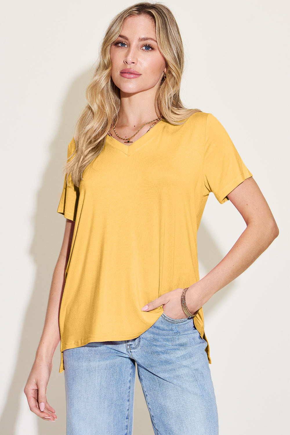 Basic Bae Bamboo V-Neck High-Low T-Shirt