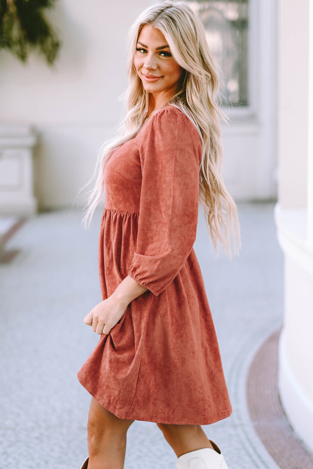 Kaylee Suede Puff Sleeve Dress