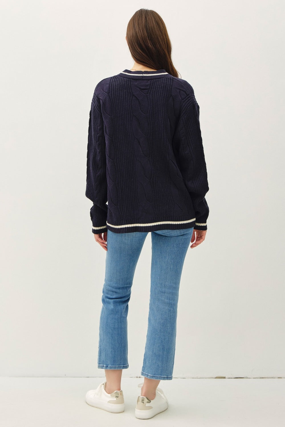 Be Cool Contrast Trim Cable-Knit Cardigan