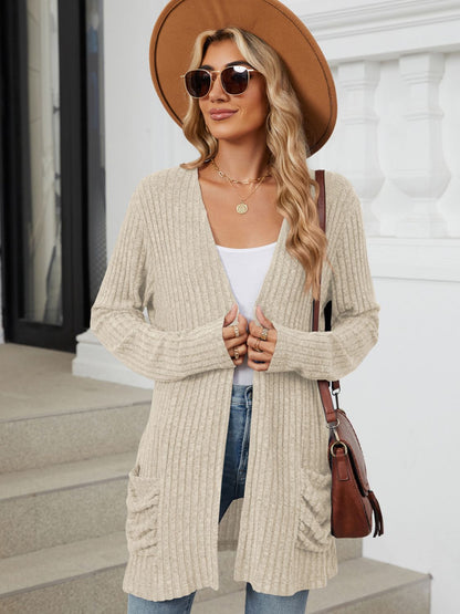 Pocketed Open Front Cardigan