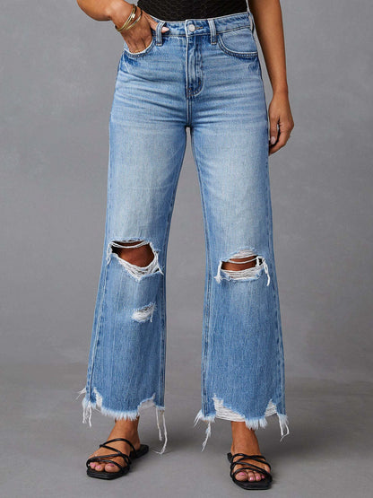 Distressed Raw Hem Jeans