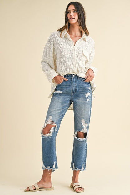 Annie Wear Distressed Raw Hem Cropped Jeans