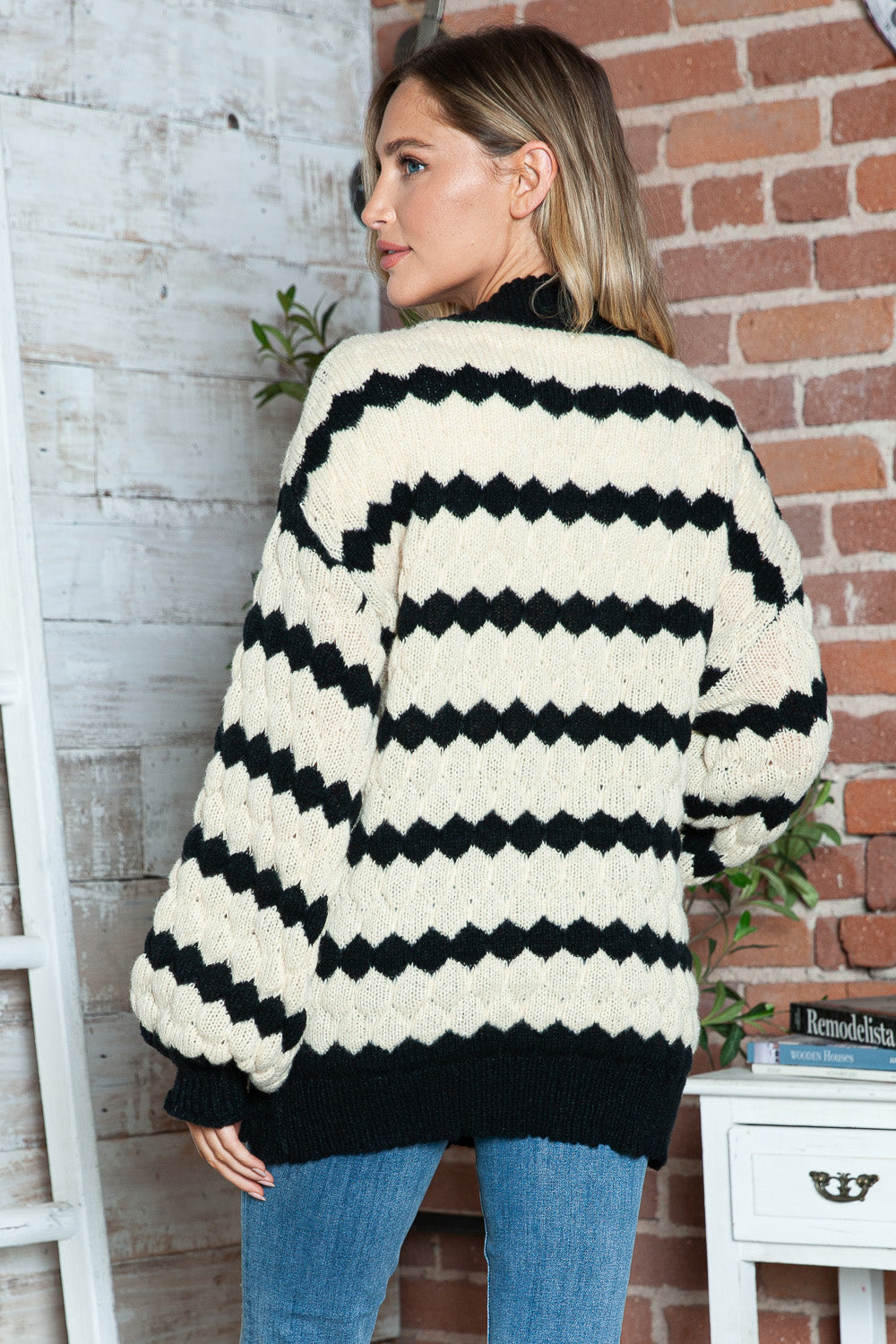 Striped Contrast Open Front Cardigan