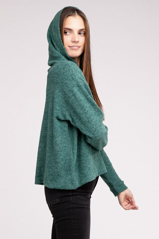 Zenana Hooded Brushed Melange Hacci Sweater